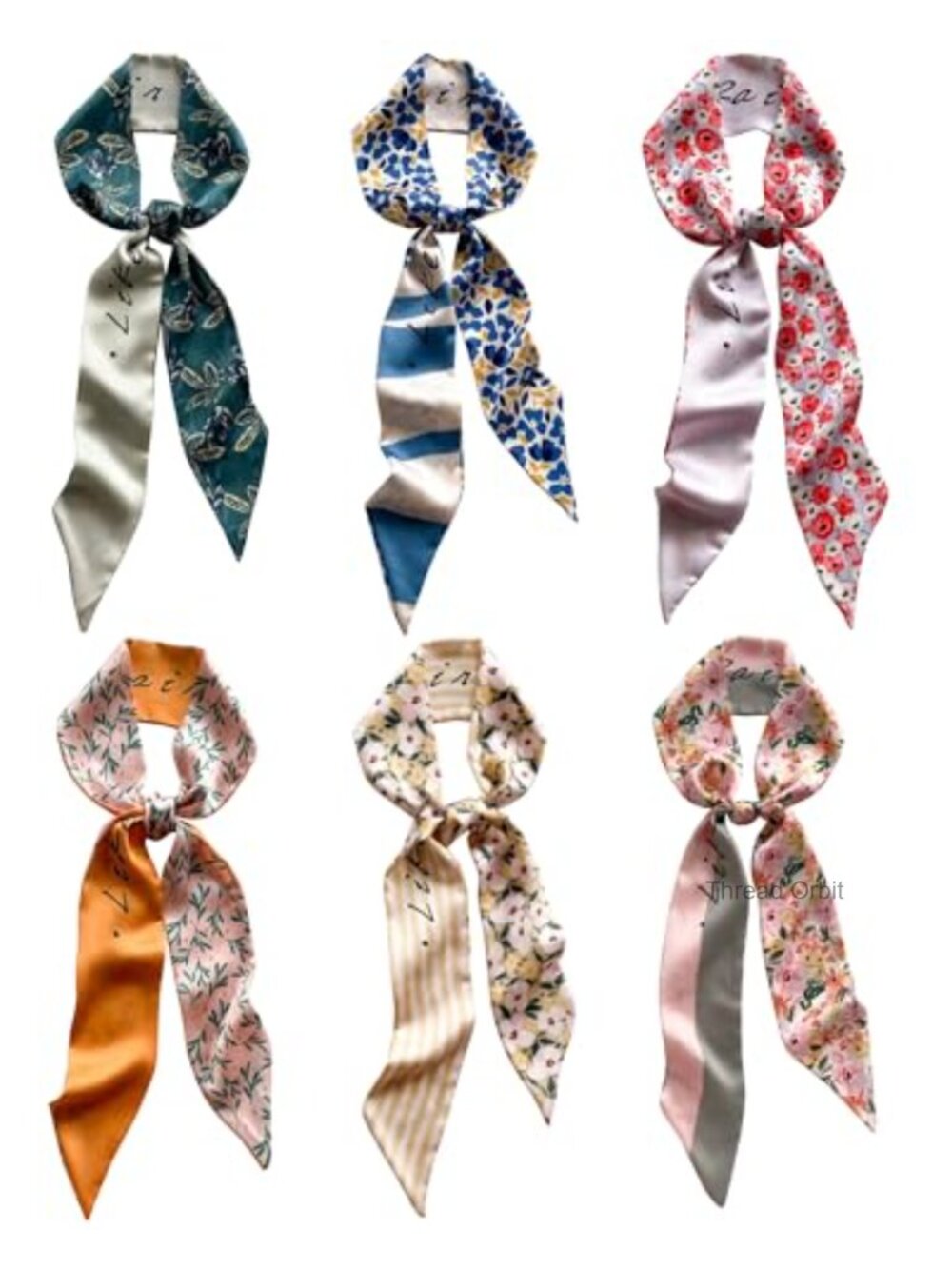 Satin Hair Scarf Set 6pc Skinny Neck Scarf Purse Bag Scarves Polyester